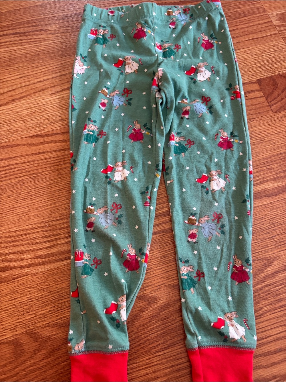Mini Boden Green Holiday Pajama Bottoms with Red Cuffs